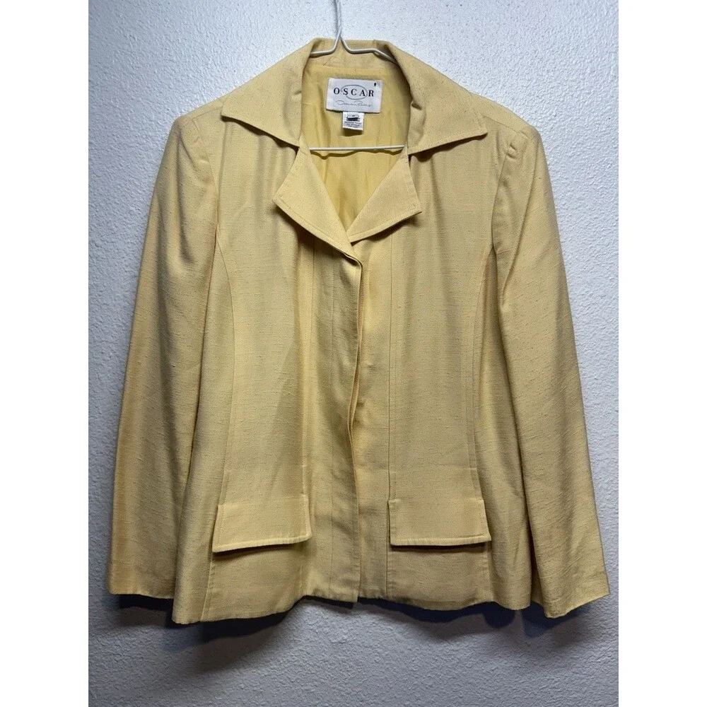 Vintage Oscar De La Renta Women's Size 8 Button Up Yellow Blazer Jacket Lined